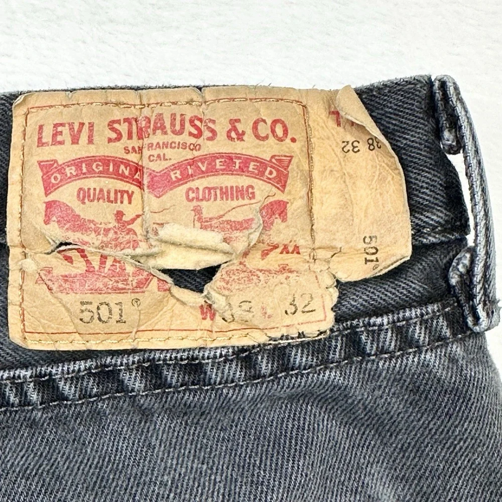 Levis 501 Jeans Mens 38x32 Black Gray‎ Fade Original Fit Measures 36x30 Mexico